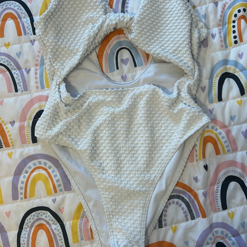 SHEIN Textured White One Piece Swimsuit